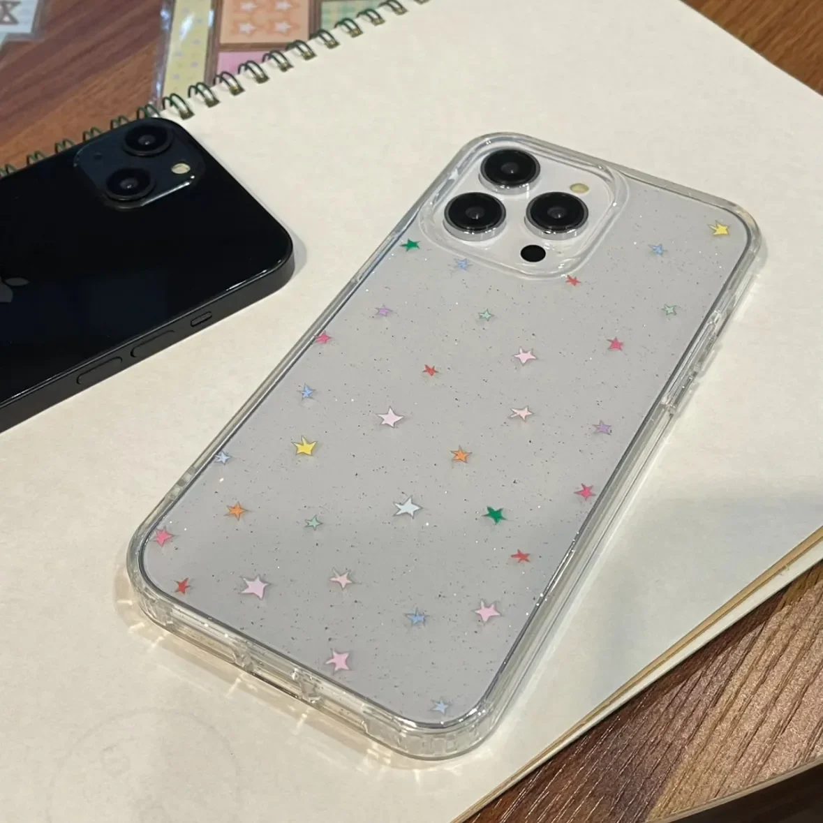 Dopamine Colorful Stars Glitter Phone Case For iPhone 17 16 15 14 13 12 11 Pro MAX 17air MINI XR XS 7 8 Plus Transparent Cover view 5