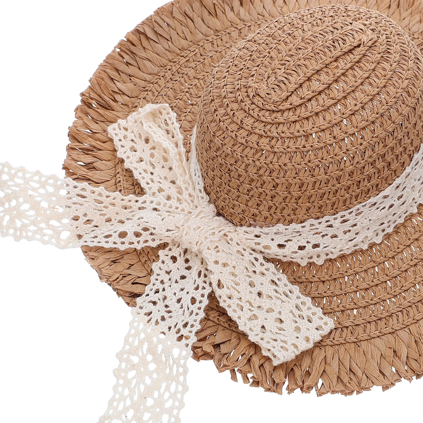 Mini cappelli di paglia Simpatico berretto con nastro in pizzo Decorazione Accessori artigianali Cappello di paglia piccolo in miniatura per feste in casa delle bambole
