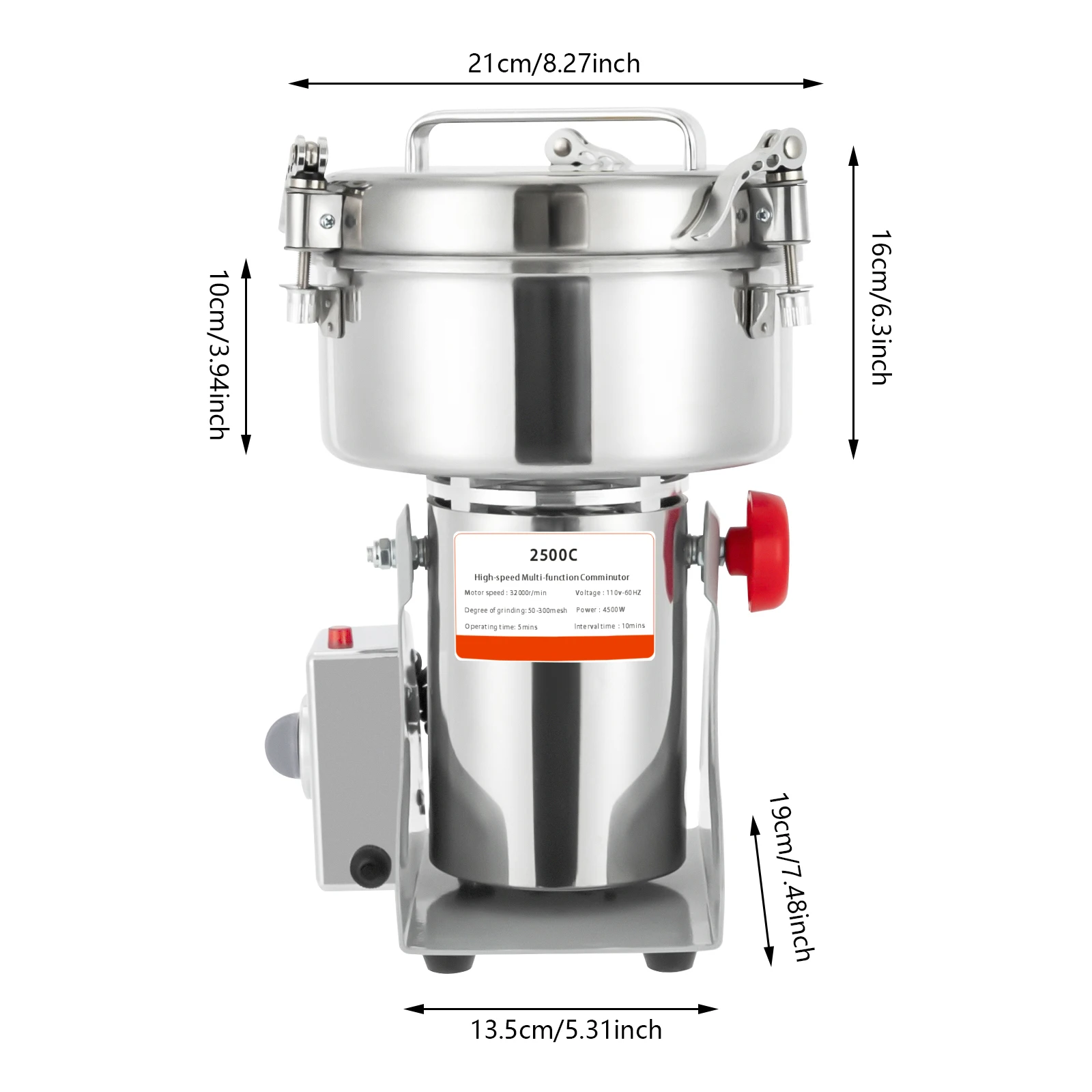 Electric Grain Mill (Grist Mill) with Stainless Steel Grinding Parts, Adjustable Coarseness for Wheat, Corn, Oats, Easy to Clean
