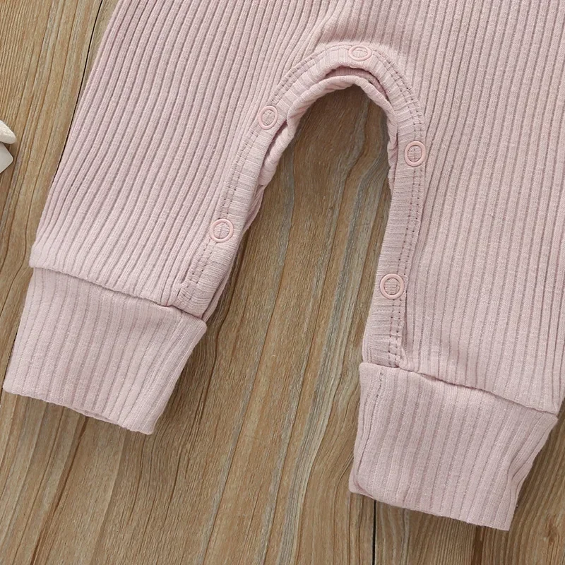 Spring Autumn Newborn Infant Baby Boys Girls Full Sleeve Rib Cotton Romper Playsuit Jumpsuit