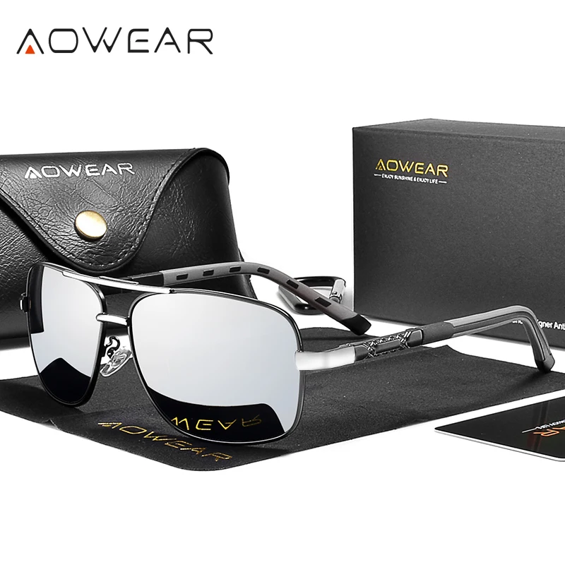 AOWEAR Vintage-Spiegel-Polarisierte Sonnenbrille für Herren und Damen, UV400, Retro-Sonnenbrille, hochwertige Fahrbrille mit Etui