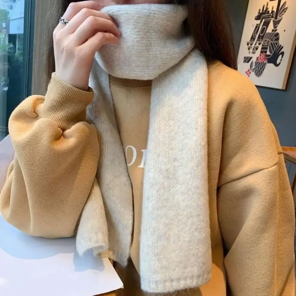 Knitting Scarf Solid Color Thickened Warm Women Scarf Cold Weather Thermal Neck Wrap Casual Outfit Scarf