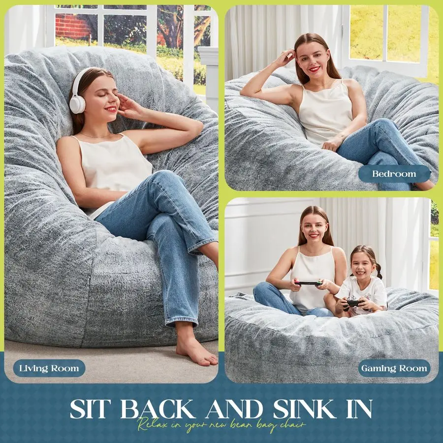 

Bean Bag Chairs Giant Beanbag Chair with Filler, Memory Foam Bean Bags with Fluffy amp Machine Washable Cover, Bean Bag Chairs f
