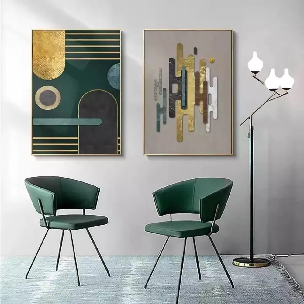 Ouro azul geométrico abstrato cartaz da lona pintura moderna luz de luxo arte parede decoração para casa impressão sala estar decoração