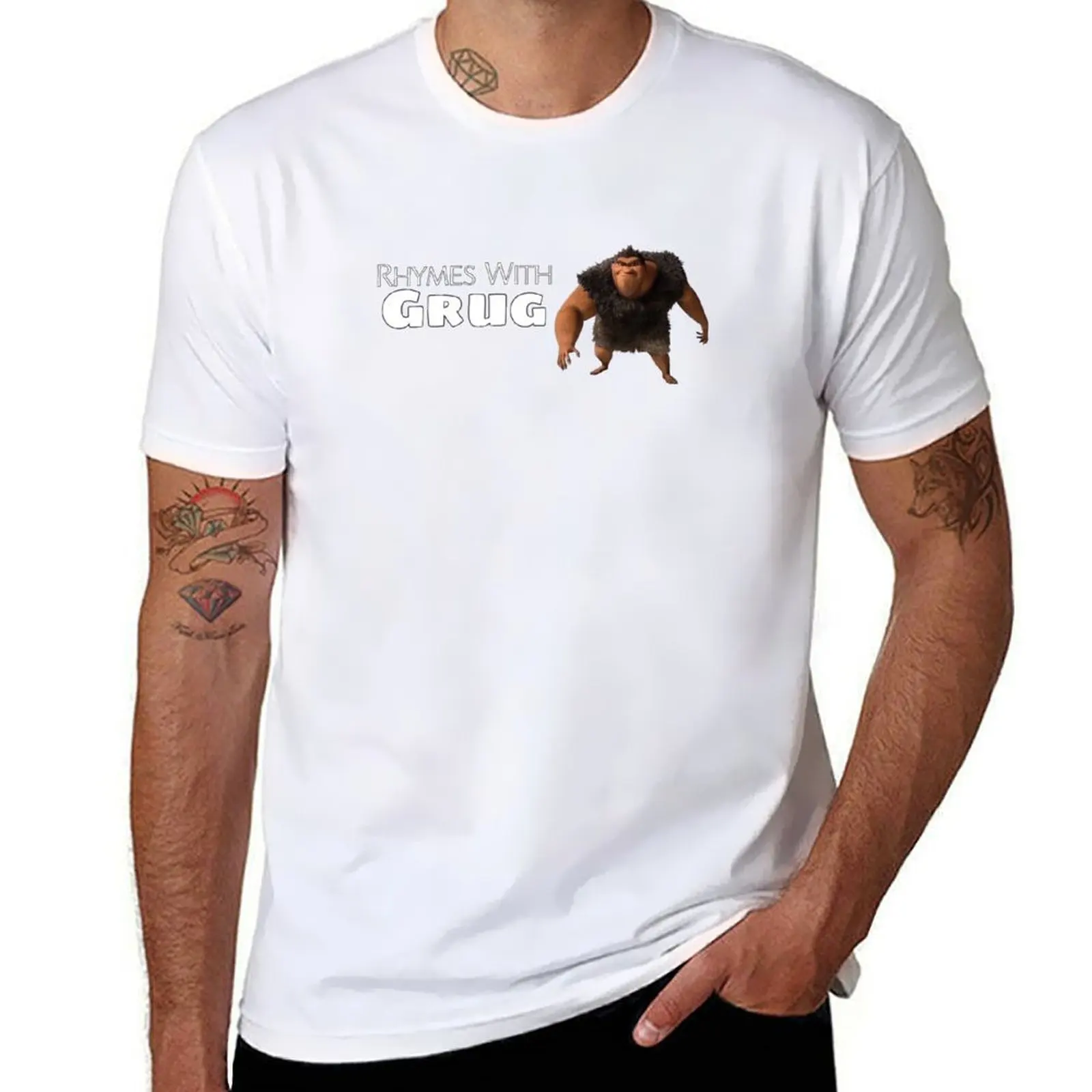 

Rhymes with Grug T-Shirt man t shirt heavy cotton t shirt custom print T-Shirt