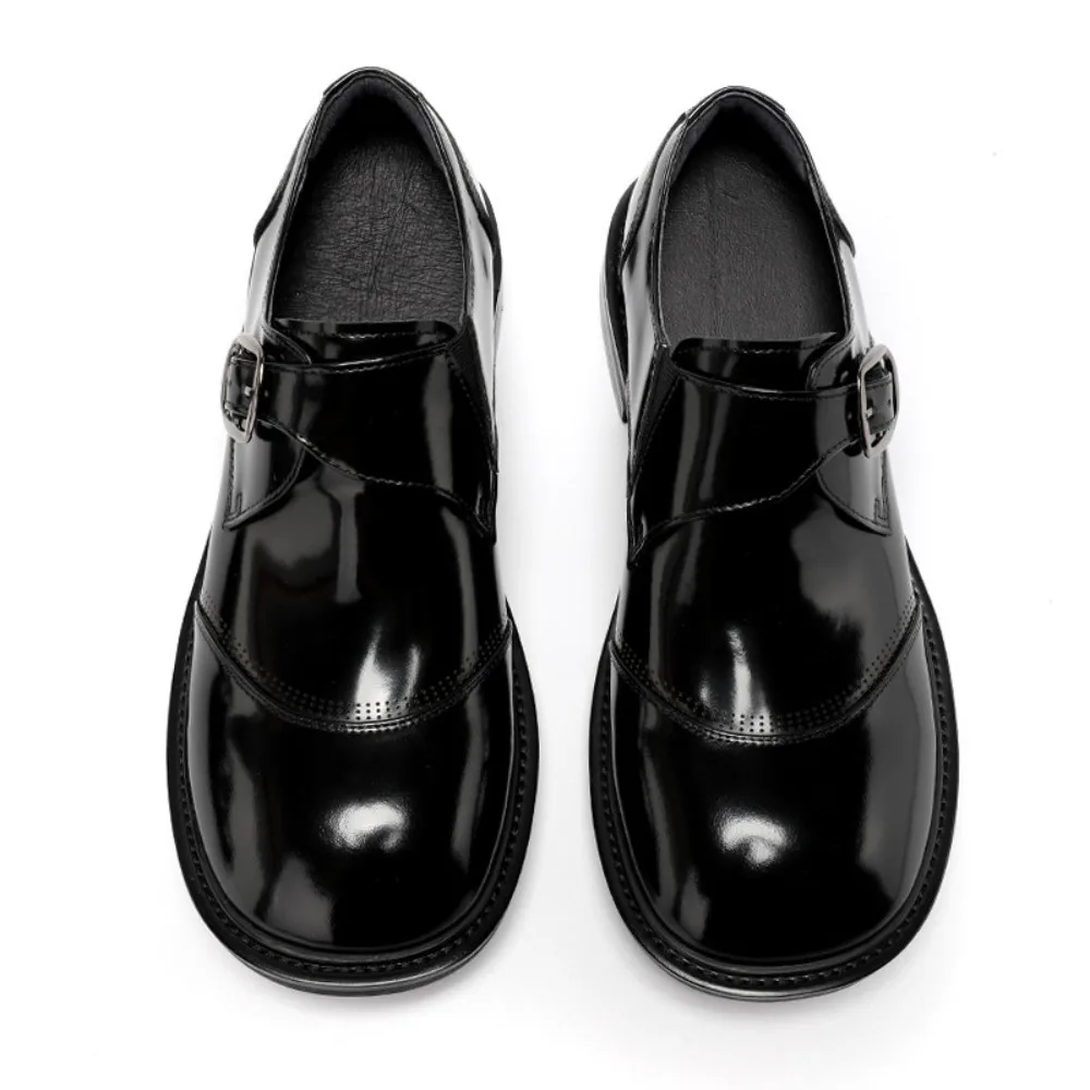 New Genuine Leather Wide Toe Men Monk Shoes Buckle Business Breathable Shiny Round Toe Casual Leather Shoes