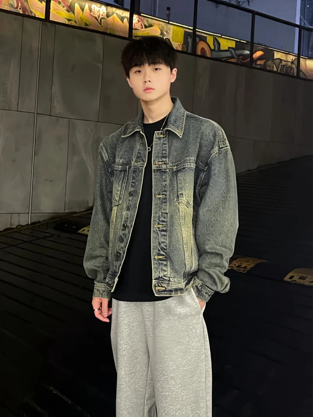 

Waed out American Street Sle Casual Denim Jaet Loose Fit for Men And Women Early Autumn New Sle Couple's Jaet