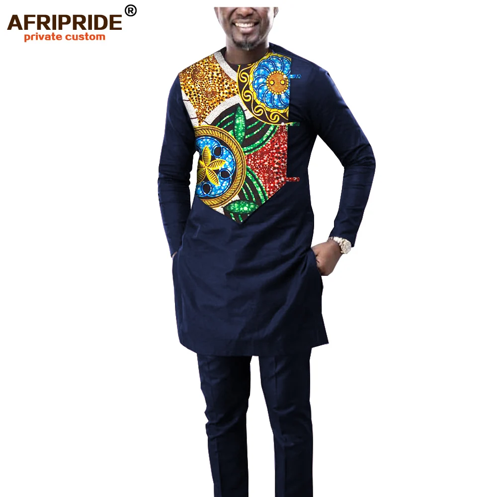 2024 Men`s 2 Piece Set African Dashiki Print Coats Jacket and Ankara Pants Traditional Wear Pockets Tracksuit AFRIPRIDE A1916039