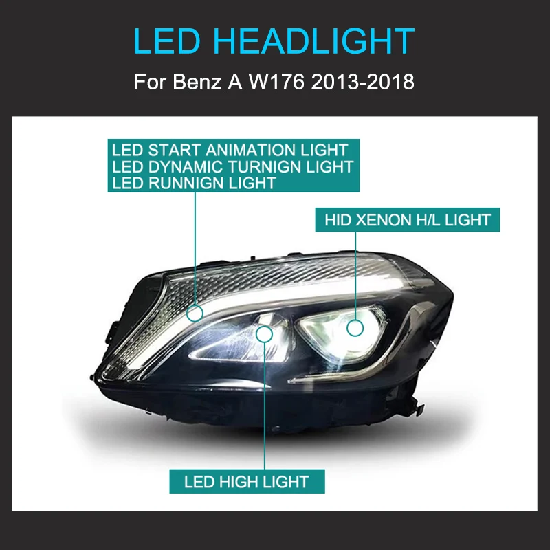 1 Pair LED Head Light Assemly for BENZ A Class W176 2013-2018 Plug and Play Headlights Plug and Play LED DRL Turn Headlights image 5