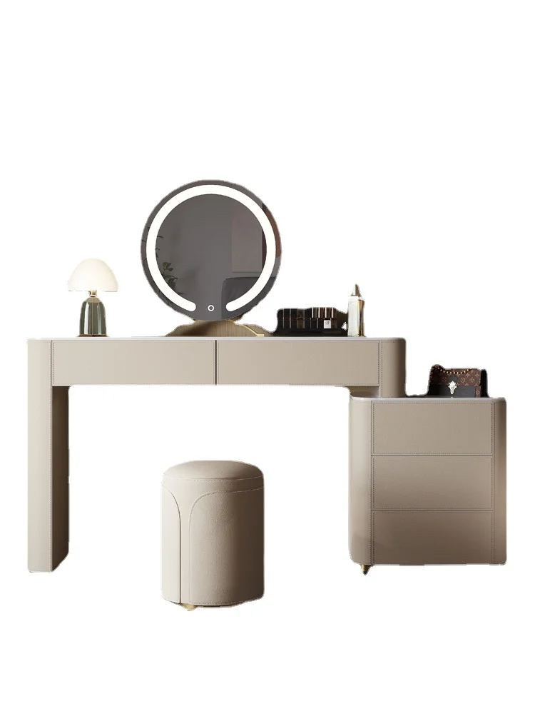 

ZZXL Saddle Leather Comb Stretchable Storage Chest of Drawers Integrated New Stone Plate Makeup Table