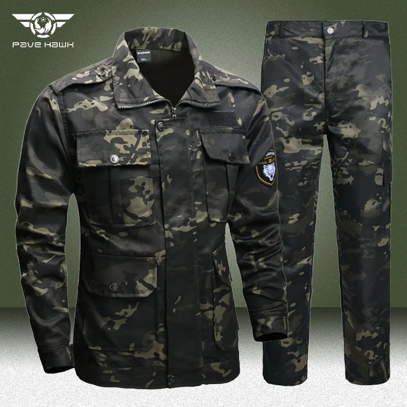 Camo Cargo Sets Men Outdoor Breathable Wear-resistant Jackets+Army Multi-pocket Straight Pants 2 Pcs Suits Autumn Training Set