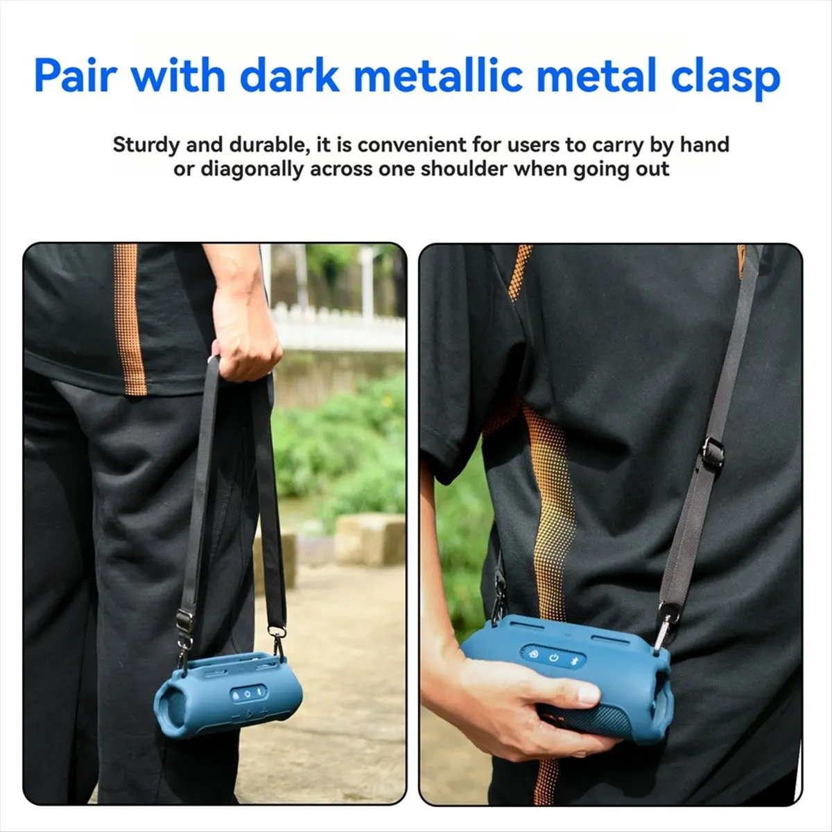 A14M  Portable Travel Carrying Case with Shoulder Strap and Bike Rod Fixing Strap Silicone Case for Flip 7 Speaker Black