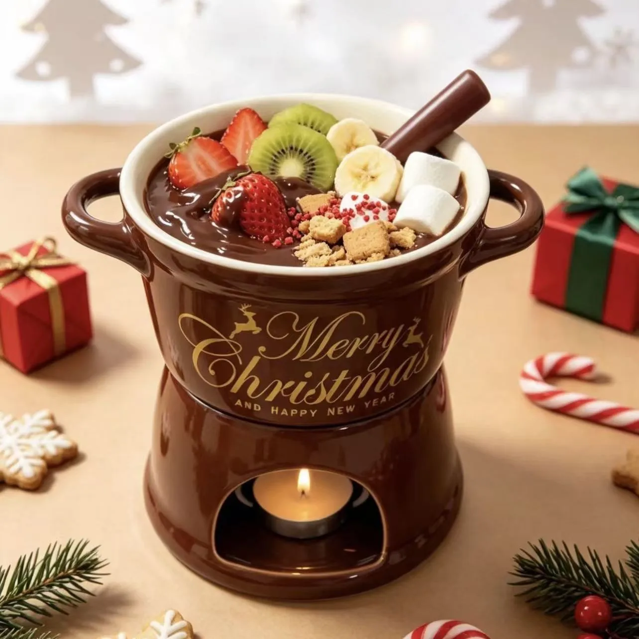Kerst keramische mok, verwarmde chocolade-hotpot beker met kaarsen, paarstijl, kerstcadeau