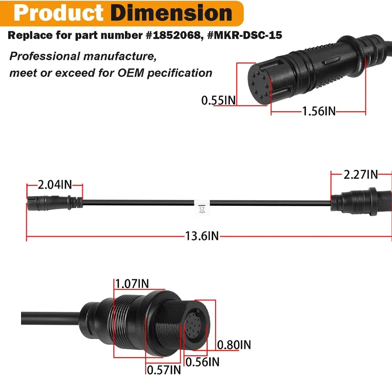 1852078   Cable adaptador de transductor DSC MKR-DSC-15/Cable adaptador de 8 pines Compatible con buscadores de peces Lowrance, solo para sonar 2D