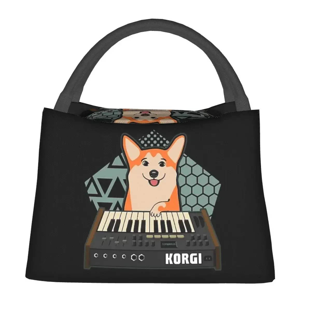 Funny Synthesizer Fan Corgi Dog Lunch Bags Insulated Bento Box Lunch Tote Picnic Bags Cooler Thermal Bag for Woman Kids Travel