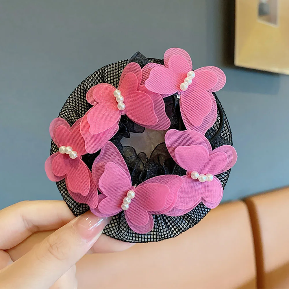 Filet à cheveux de danse pour filles, 1 pièce, chignon de danse pour enfants, outil d'enroulement de cheveux latins de Ballet, fleur papillon strass perle pour enfants