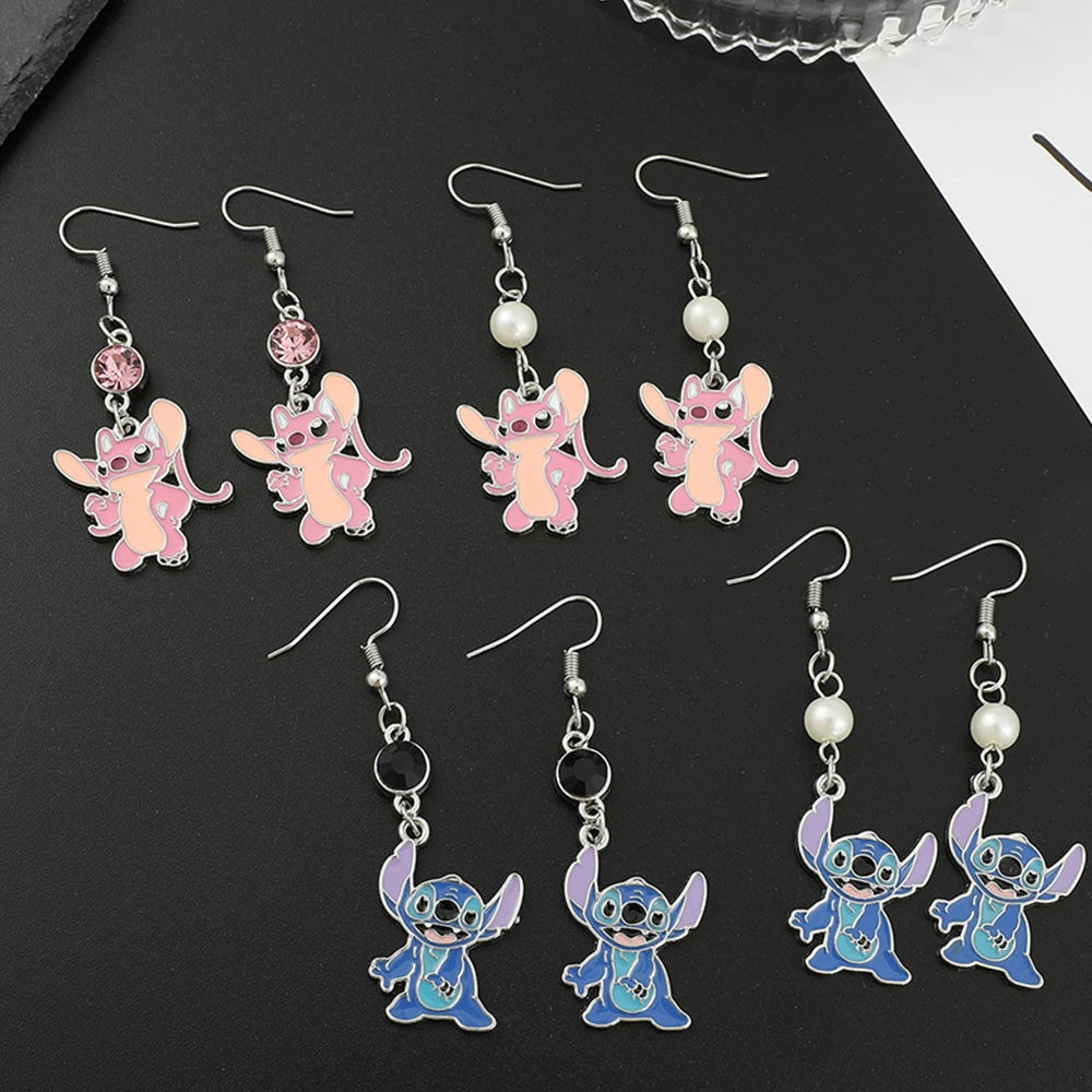 

Cartoon Anime Lilo & Stitch Earrings Kawaii Angel Stitch Crystal Pendant Enamel Earrings for Women Charms Jewelry Accessories