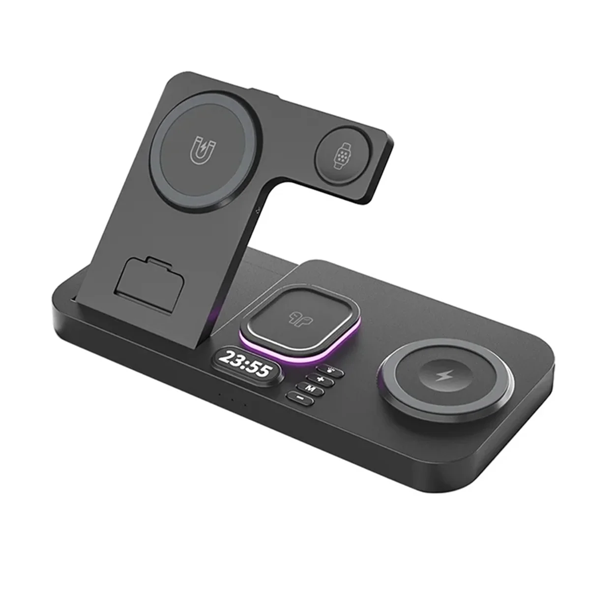 

A71P 30W Digital Clock Wireless Charger RGB Night Light Fast Charging Station for Smartphone Stand,B