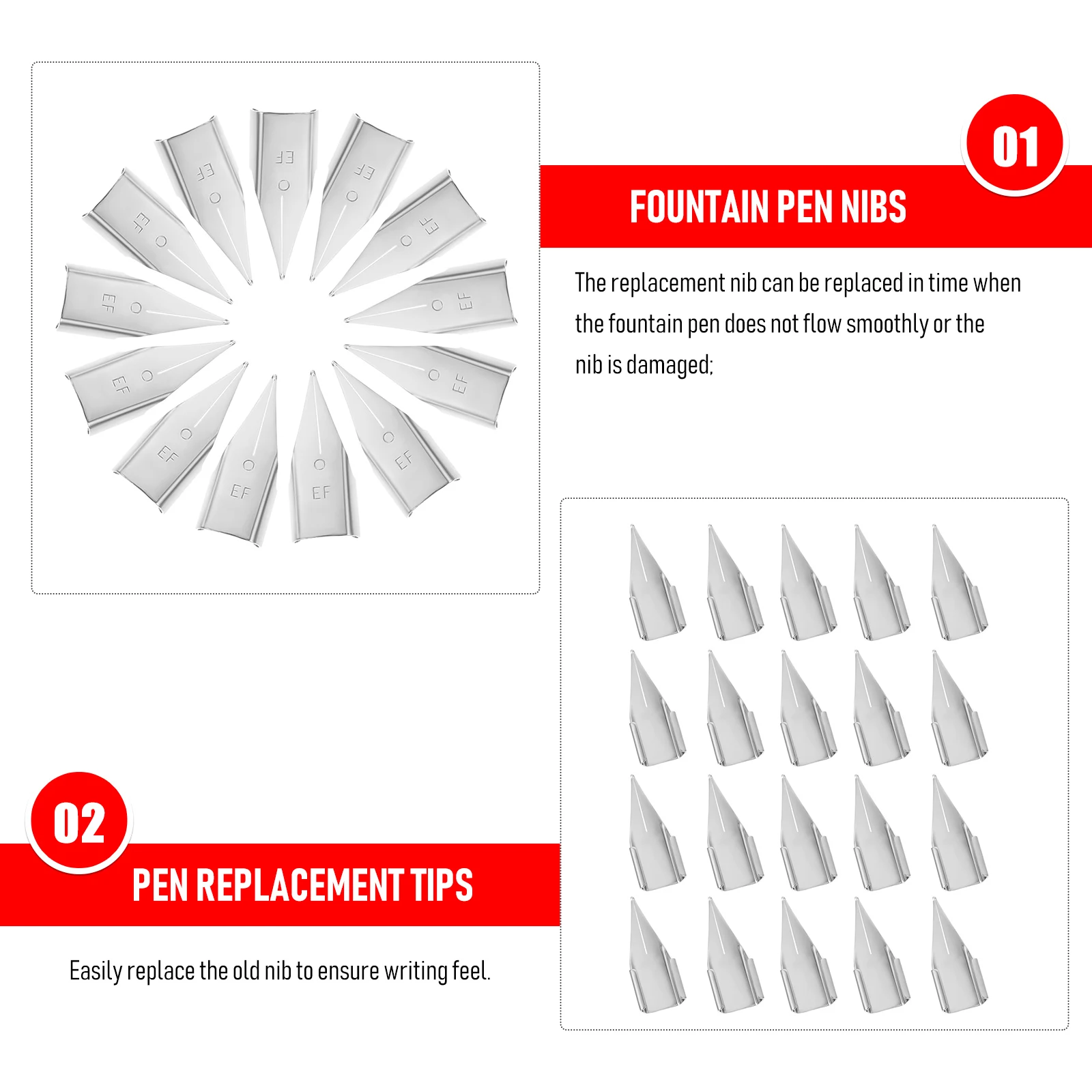 

20pcs Steel Pen Nib Replacement Premium Fountain Tip Smooth Writing For Daily Use Nibs Pens Stationery Supplies