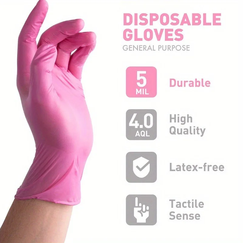 100/50/20PCS Pink Nitrile Gloves For Cleaning Kitchen Dishwashing Gloves For Hair Dyeing Beauty Tattoo Household  Supplies