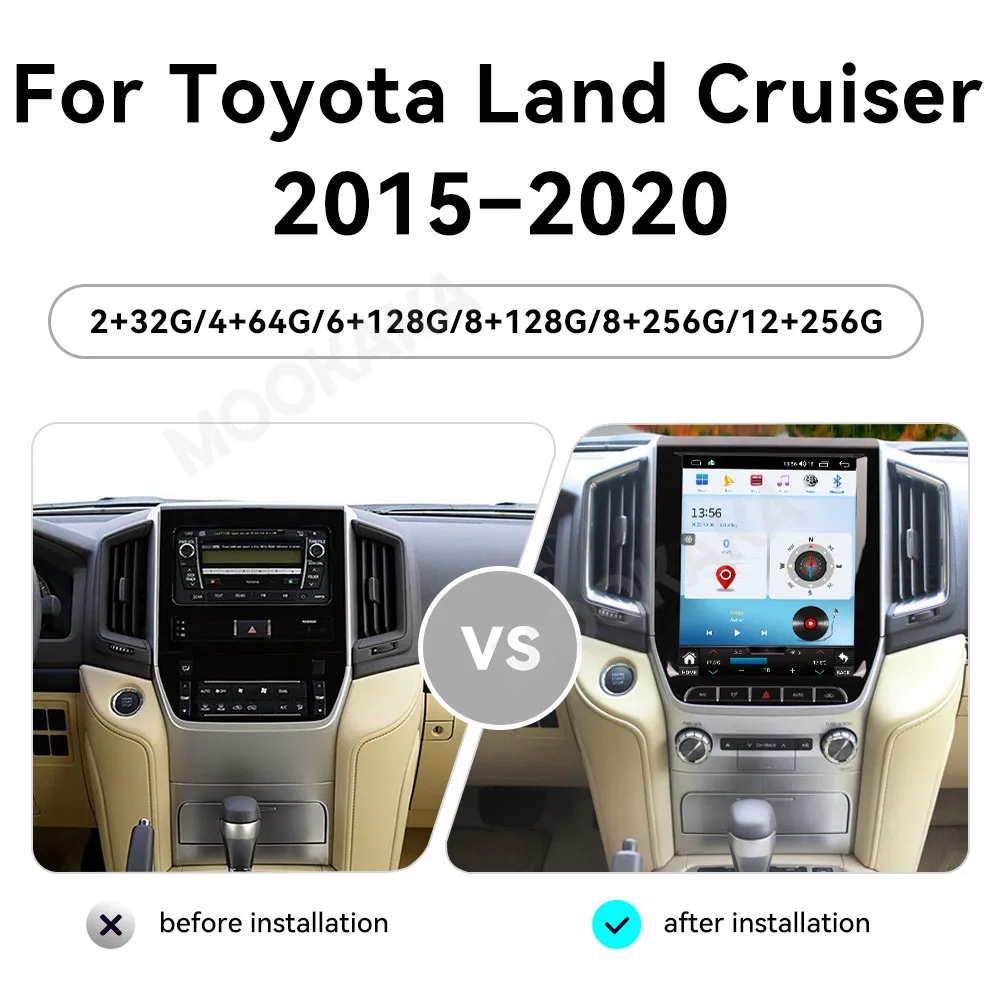 Lizpofly 12.1 Inch Screen Car Radio GPS For Toyota Land Cruiser 2015 - 2020 Tesla Style Multimedia Audio Player GPS Navi Unit