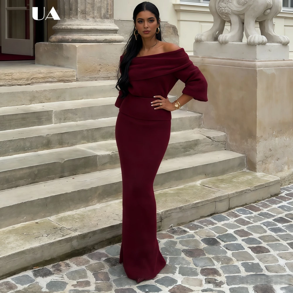 

ULBYANRY Fashionable Knitted Mermaid Off-the-shoulder Prom Dress, Elegant Foldover Slash Neck Maxi Dress, Sexy Sheath Party Gown