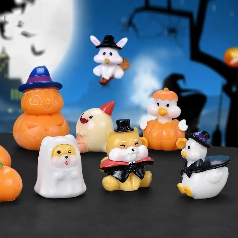 Halloween Mini Resin Figurines Adorable Cartoon Design Bright Colors For Outdoor Ornament Spooky Holiday Party Decoration Craft