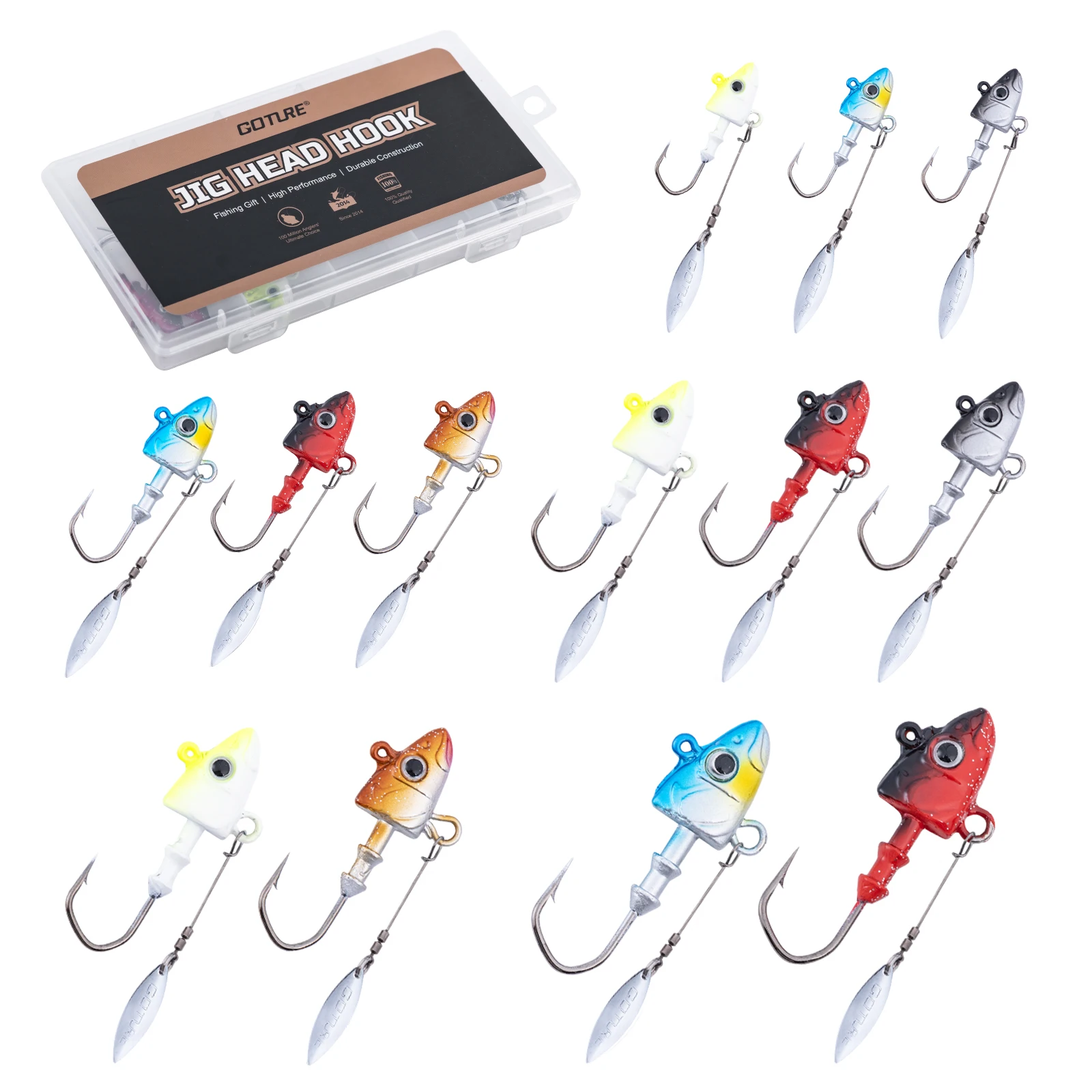 Goture 1/Box 7–32 g Blei-Jig-Angelhaken mit Spinner-Klinge, Wurm-Jig-Kopfhaken, 3D-Fischaugen, Zander, Bass-Jigs, Köder-Rig-Gerät