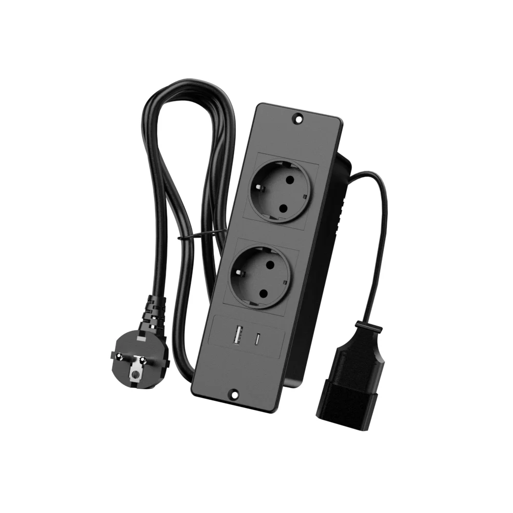 Recessed Embedded Power Strip 2 AC Outlets 1 USB‑A & 1 Type‑C  Socket with 1.5 MeterExtension Cord and AC Cable for Office Desk