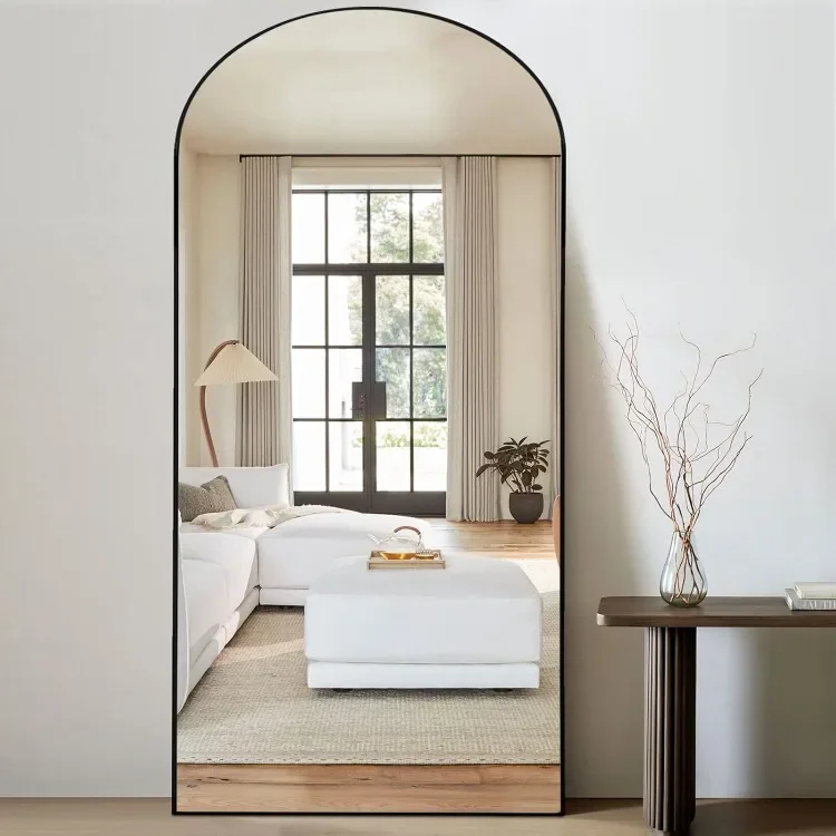 Full Length Mirror, 71''x31''Black Arched Mirror Large Floor Mirror Standing Leaning Hanging [71''x32''-Black]