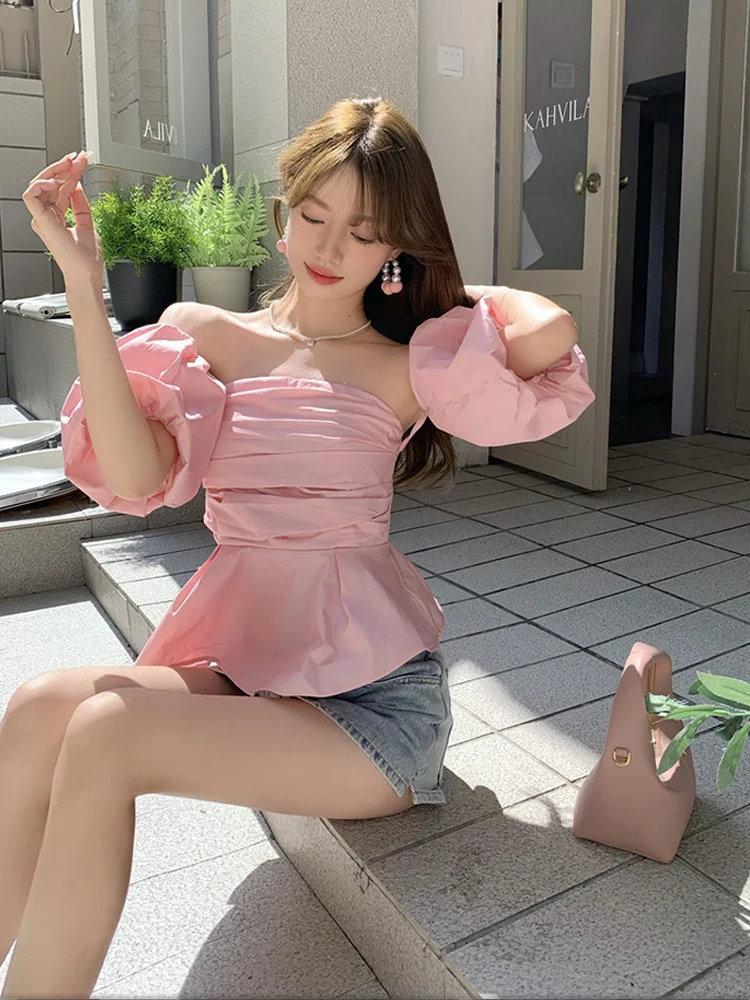 Woman Blouses for Women Fashion Shirt Korean Style Blouse Short Sleeve Blusas Off Shoulder Vetement Femme