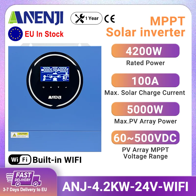 

ANENJI 4.2KW 24V Hybrid Solar Inverter On Grid Off Grid Inverter Pure Sine Inverter 230VAC With WIFI 100A MPPT Dual Outputs New