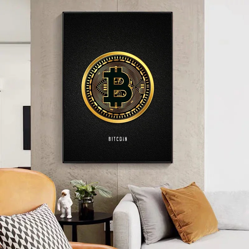 Multiple sizes 1pc frameless Canvas Painting Abstract Golden Bitcoin Monero Cardano Canvas Painting Nordic Modern Wall Art Poste