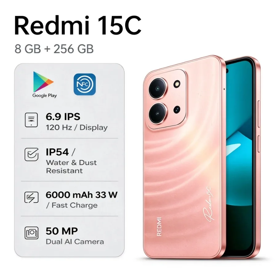 2026 Latest Redmi 15C Global Unlocked Smartphone 8GB RAM 256GB Storage Smooth Performance 6.88 Inch 120Hz HD Display