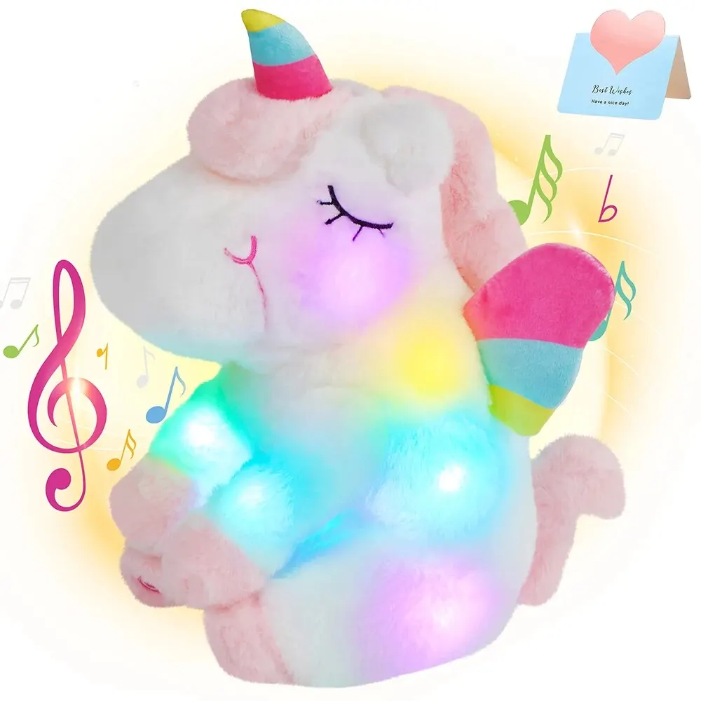 Glow Guards Musical Unicorn Stuffed Animal Plush Toy with LED Night Lights Children's Day Birthday Music Doll Gifts for Girls