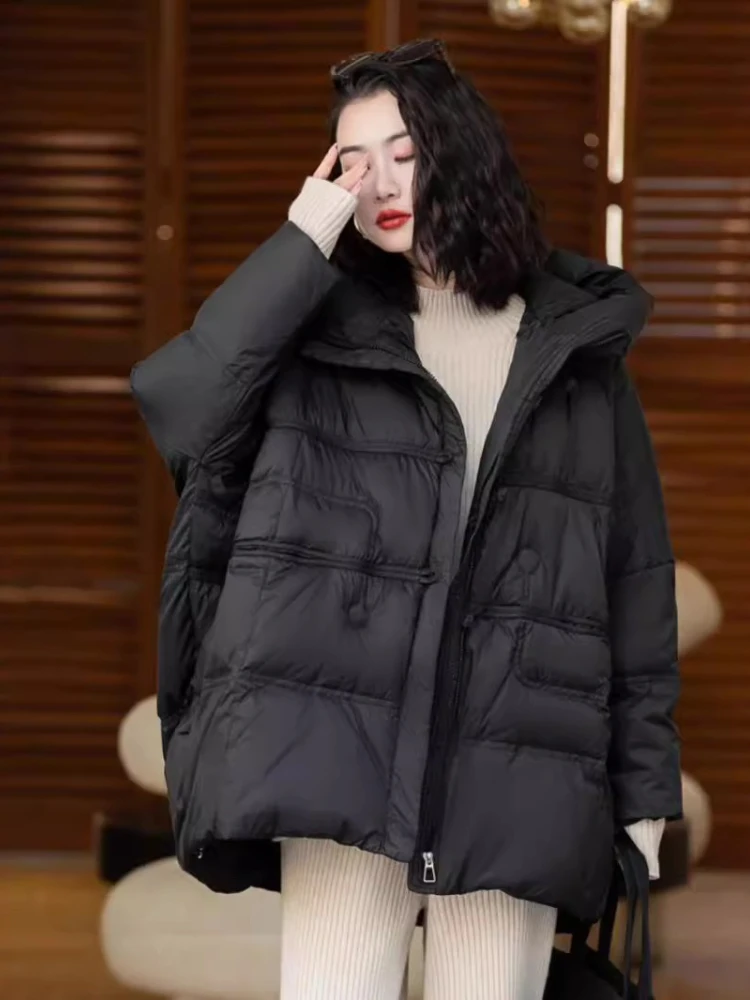 90% 화이트 덕 다운 재킷 여성용 후드 가을 겨울 두꺼운 따뜻한 플러스 사이즈 패딩 코트 오버사이즈 캐주얼 루즈 여성 파카