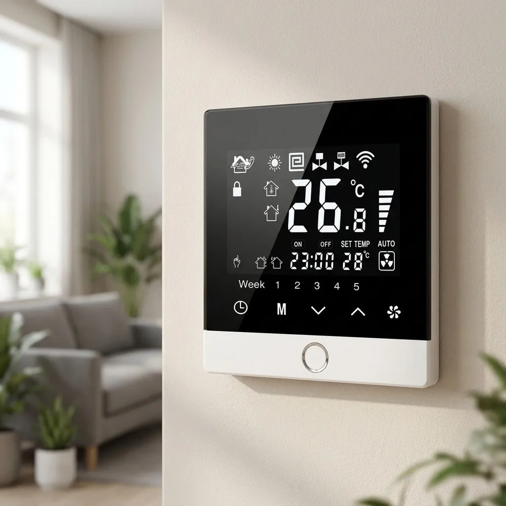 WiFi for Smart Thermostat for Central Air Conditioning Systems Programmable Temperature Controller 220V 5-40C Black