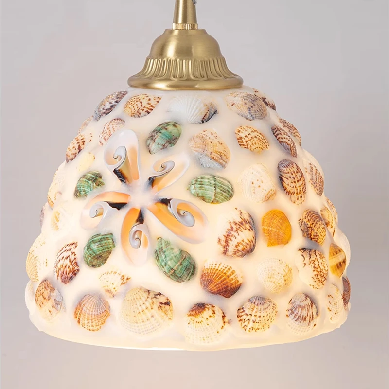 Glass Ceiling Chandelier Creative Sea Shell Lampshade Bedroom Bedside Hanging Lamp Interior Decoration Lighting Pendant Lights view 5