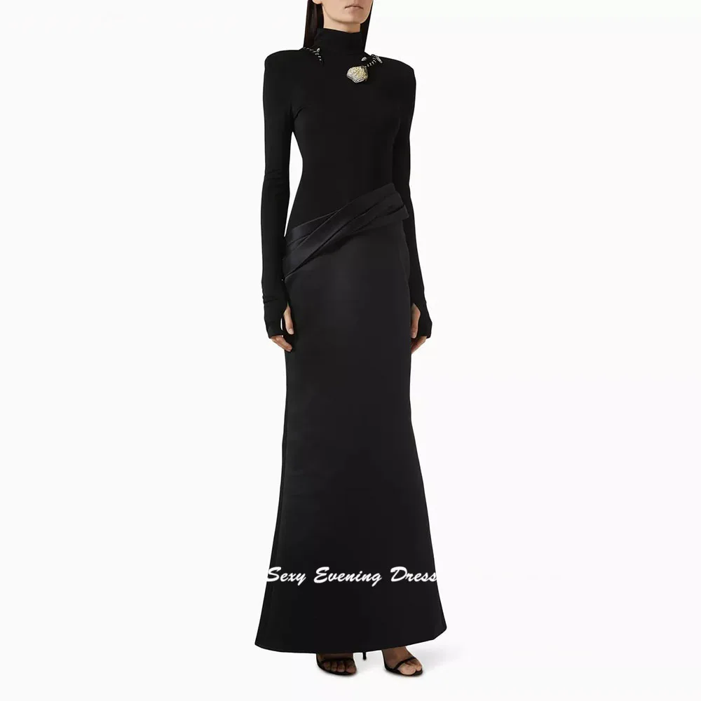 

Satin Customized Evening Dresses For Women Crystal-embellished Cocktail Party Gowns High Neck فساتين سهرة Formal Dress