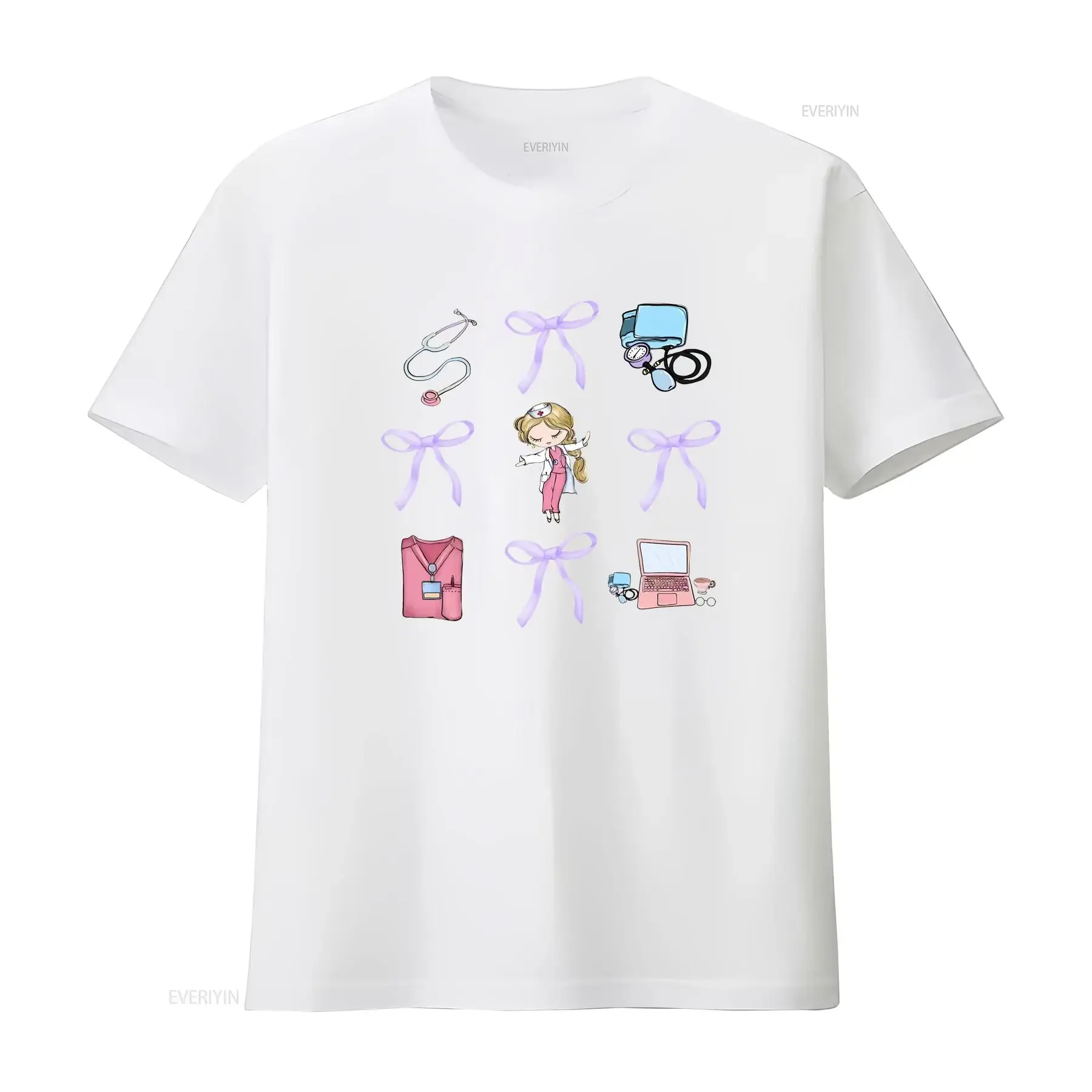 لطيف ممرضة s Coquette القوس تي شيرت الحياة التمريض مدرسة مسجلة جديدة خمر غسلها الأزياء تنفس مصمم الملابس #4