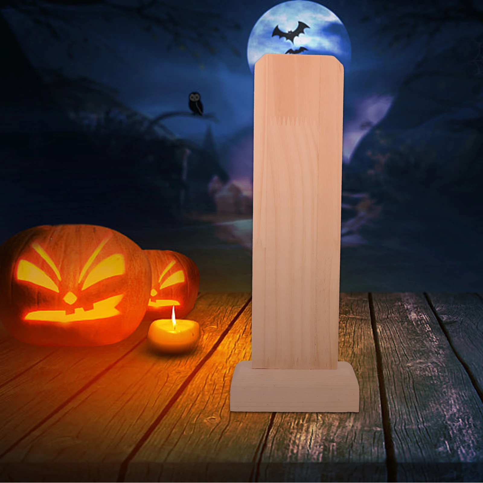 

1pc Wood Ancestral Memorial Tablet Solid Durable Halloween Decor Prop For Party Day Of The Dead Haunted House Festival Supplies