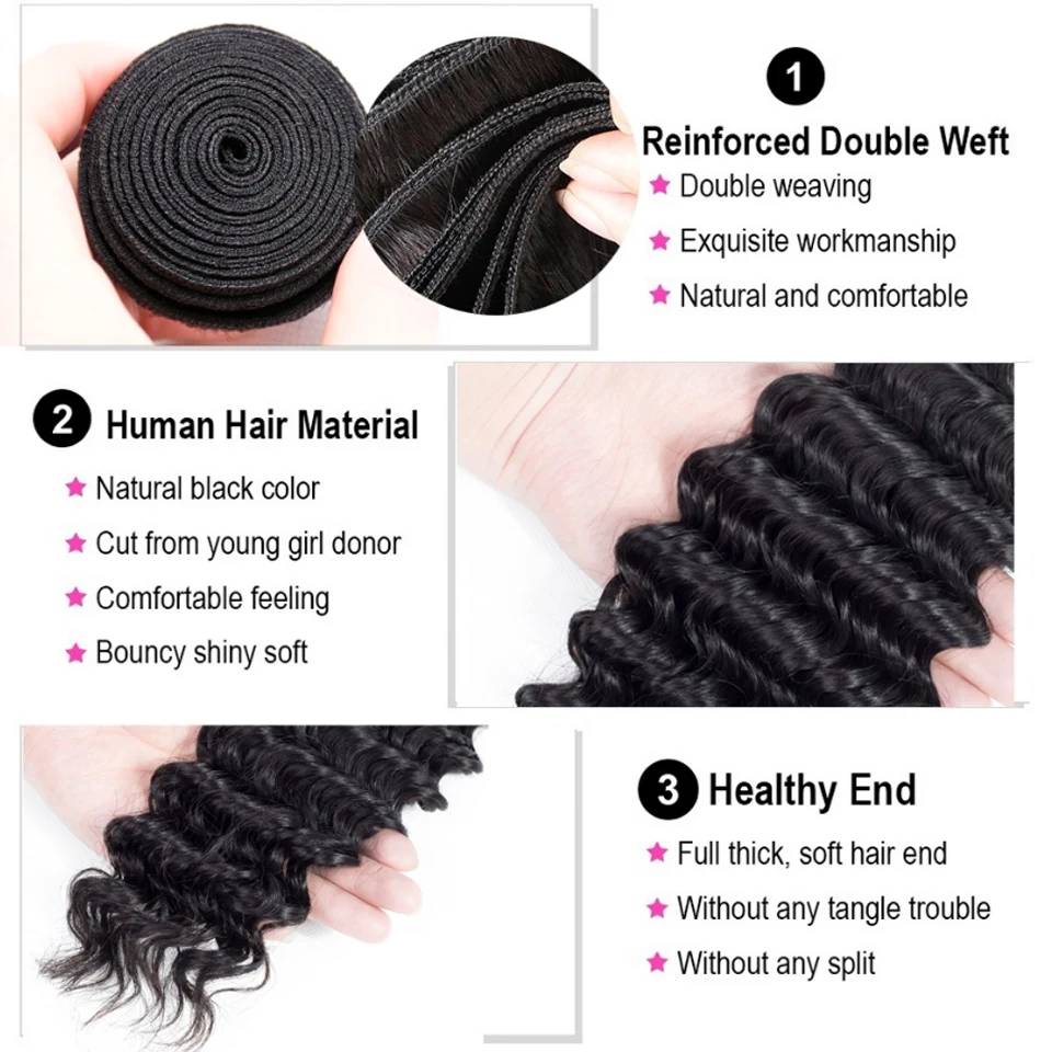 12A Malaysia Deep Wave Hair Bundles 100% Human Hair Wholesale Price Virgin Hair Bundle Extensions Natural Color For Black Women