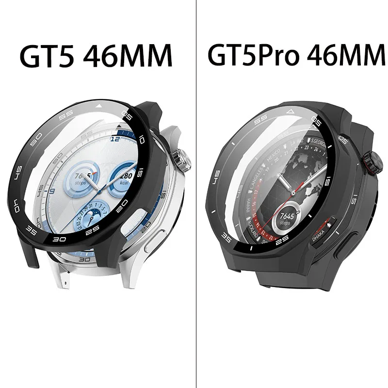Case for Huawei Watch GT 5/GT5 Pro 46mm Tempered Glass Screen Protector&Hard PC Protective Bumper Huawei GT5 Cover Accessories