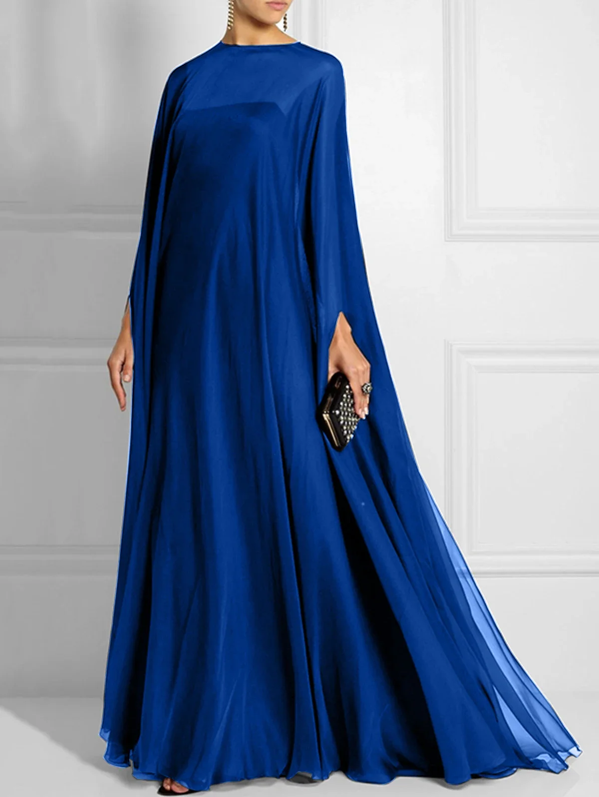 Spring Summer Fashion Dress Solid Color Shawl Evening Gown Long Maxi Dresses for Women Dolman Sleeve Floor-length Flowy Dress