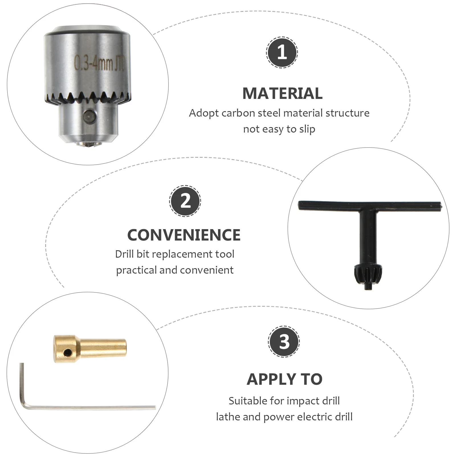 

Impact Driver Conversion Tool For Electric Drill 0.3-4Mm Clamping Range 3.17Mm Copper Shaft Carbon Steel
