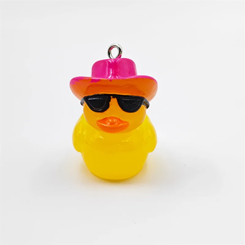 New 10pcs Kawaii Hat Sunglasses Little Yellow Duck Charms Cute Resin Animals Pendant For Women Keychain DIY Jewelry Accessories