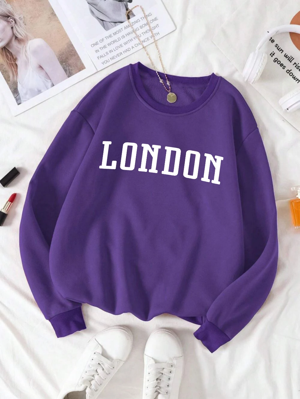 London England Brief Design Frauen Sweatshirt Casual Oansatz Streetwear Mehrfarbige Herbst Kleidung Fleece Hip Hop Pullover