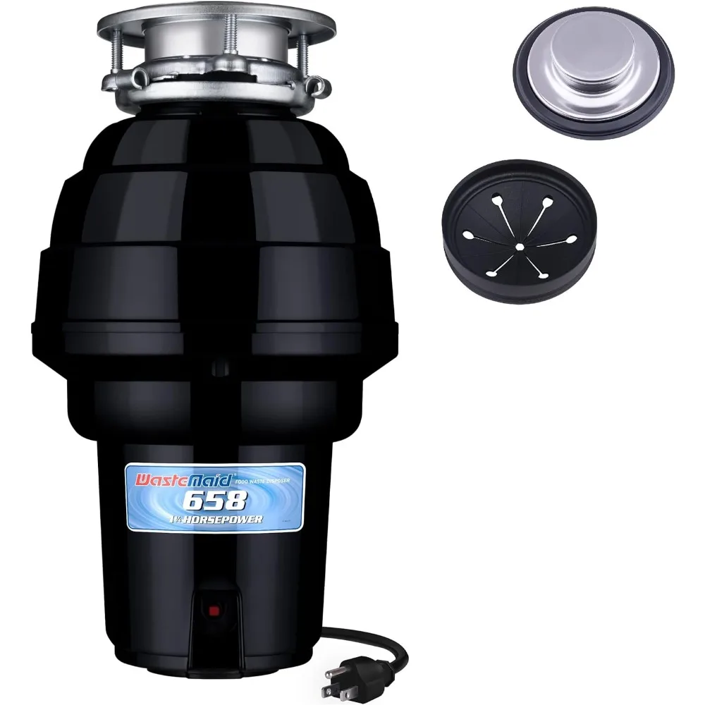 10-US-WM-658-3B Garbage Disposal Anti-Jam Stainless Steel Food Waste Grinding System, 1-1/4 HP Premium, Black