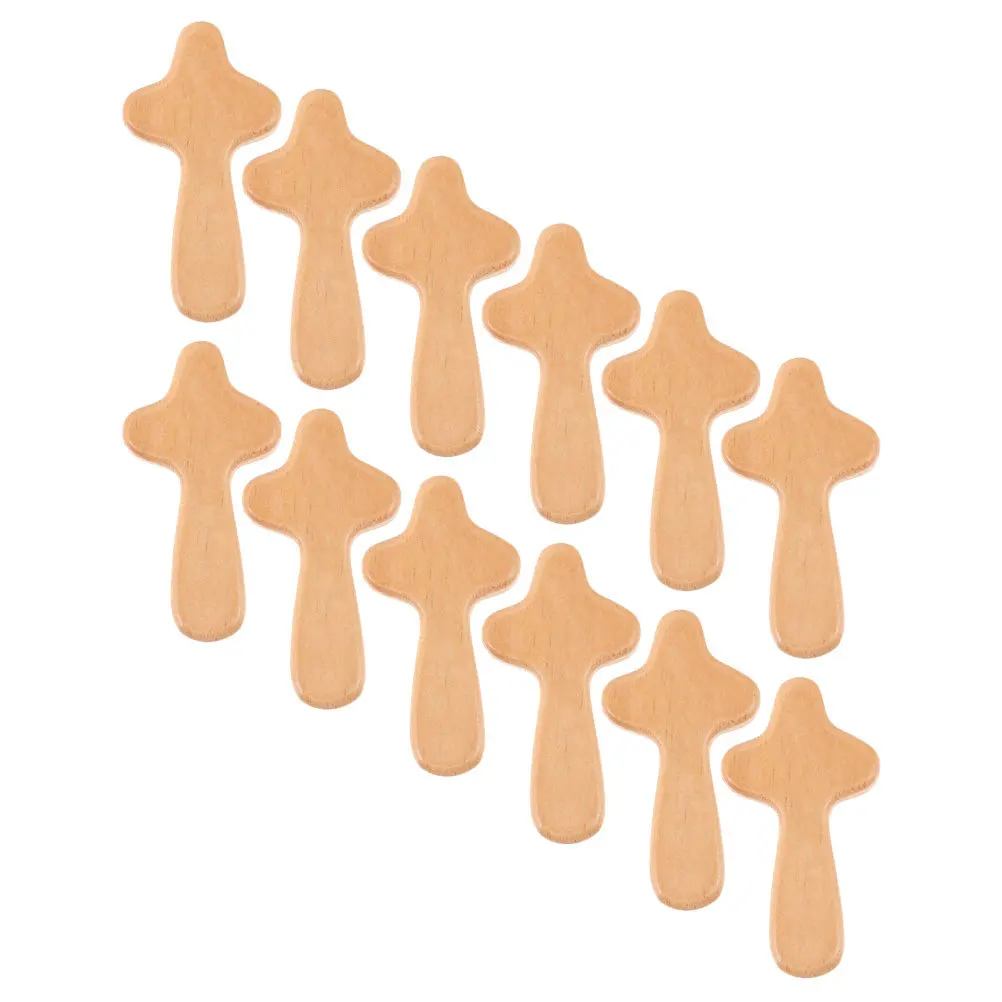 

12Pcs Small Wooden Cross Hand Cross Decor Exquisite Design Practical Performance Christian Home Office Table Adornment