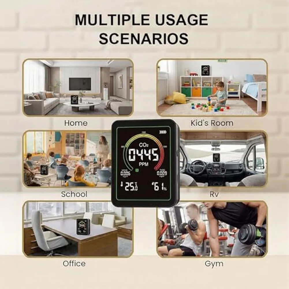 5in1 Portable for Air Quality Monitor Indoor Temp&Hygrometer Tester Suitable For Homes, Offices, Schools, And Even Vehicles